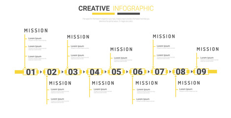 Infographic design template with 9 options, Can be used for process diagram, presentations, workflow layout, banner, flow chart, info graph.