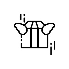 Transportation, fast delivery, box, package, parcel with wing outline icons. Vector illustration. Editable stroke. Isolated icon suitable for web, infographics, interface and apps.