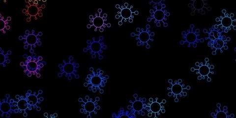 Dark multicolor vector background with covid-19 symbols.
