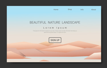 Landscape vector theme with hill, mountain, trees, clouds, and sky for the Landing page and Flat style Abstract background, Panoramic wallpapers.