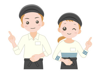 笑顔で案内するカフェ店員