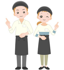 笑顔で案内するカフェ店員