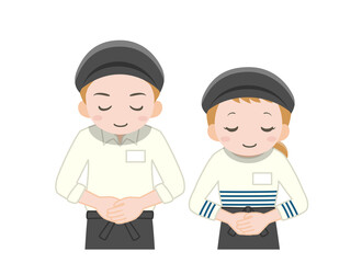 頭を下げるカフェ店員