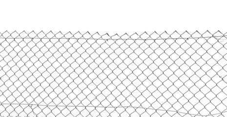 Old wire security fence, isolated on white background.