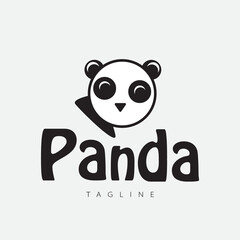 Cute panda tagline logo vector design, for branding etc.