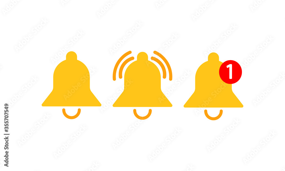 Poster notification icon set flat. bell icons with the different status. new message on isolated background