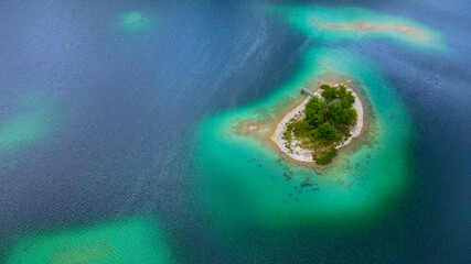 Wonderful Eibsee in Bavaria at the German Alps from above - aerial view