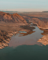 Fototapeta na wymiar Aerial views on Grand Canyon, Lake Mead and Colorado River on the border of Nevada and Arizona