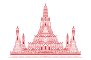 Wat arun temple is landmark of bangkok. Vector illustration of amazing Thailand.