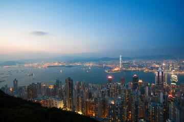 hong kong skyline at sunset