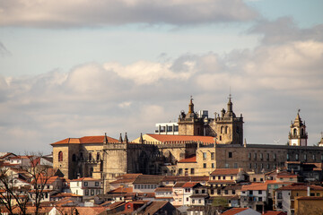 Fototapeta na wymiar View at the Viseu city, with Cathedral of Viseu and Church of Mercy on top ,architectural icons of the city of Viseu, Portugal