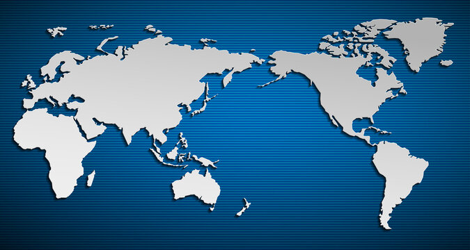 Image of a flat world map with a colorful blue background.