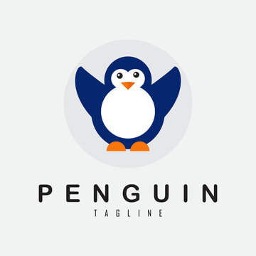 The cute penguin tagline logo illustration design, for brand needs etc.