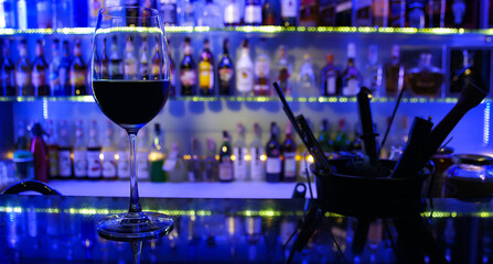 The night bar under the blue lights