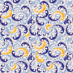 Wallpaper in the style of Baroque. Seamless vector background. Blue  floral ornament. Graphic pattern for fabric, wallpaper, packaging. Ornate Damask flower ornament.