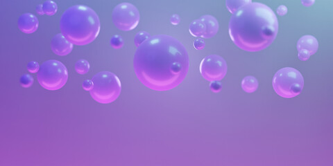 Abstract background with flying spheres, 3D render