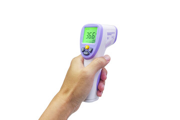 Thermometer Gun Isometric Medical Digital Non-Contact Infrared Sight Handheld Forehead Readings. Temperature Measurement Device isolated on white background