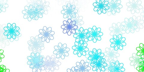Light Blue, Green vector doodle pattern with flowers.