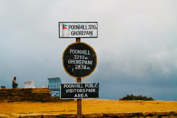 Sign on Poon Hill viewpoint, Annapurna, Nepal