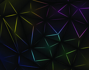 Triangular abstract background with black gradation, slightly different, cut with colorful flashy lines. vector