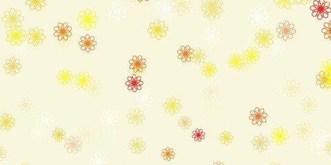 Light Orange vector doodle pattern with flowers.