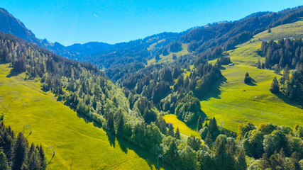 Typical Bavarian landscape in the German Alps - Allgau district - aerial view