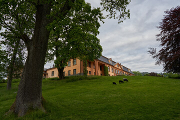 Fototapeta na wymiar Bogstadvannet and Bogstad farm. Lovely place in Oslo. Bogstadgård.