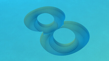 Blue number eight with stepped edges inside blue floor. 3d render.
