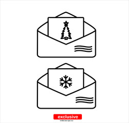 Christmas envelope with paper card icon.Flat design style vector illustration for graphic and web design.