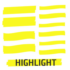 Highlight Yellow Marker vector set. Highlight Yellow Marker isolated background. Highlight Yellow Marker stroke brush