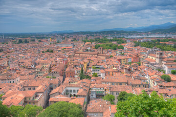Fototapeta na wymiar Aerial view of the old town of Italian city Brescia