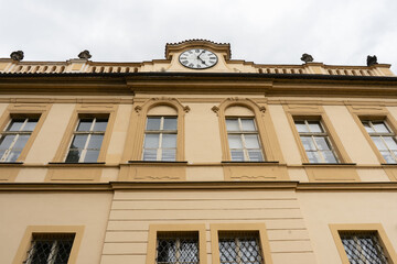 facade of a building with clock