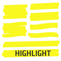 Highlight Yellow Marker vector set. Highlight Yellow Marker isolated background. Highlight Yellow Marker stroke brush