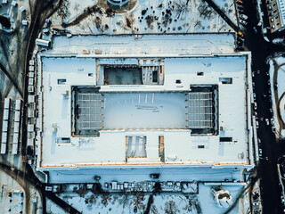 Fototapeta na wymiar Kontraktova Square on Podil in Kyiv, aerial view