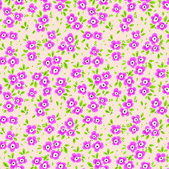 Floral pattern. Pretty flowers on light background. Printing with small light pink flowers. Ditsy print. Seamless vector texture. Spring bouquet.