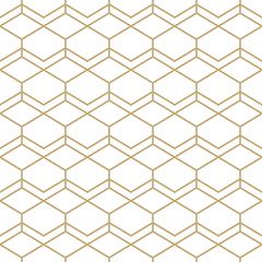 Abstract simple pattern with golden honeycomb grid. Gold and white geometric background. Modern seamless texture in minimal style.
