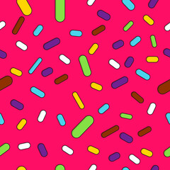 Doughnut glaze with sprinkles seamless pattern, tasty poster design template, vector illustration