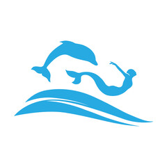 mermaid swimming with dolphin