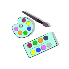 Palette with paints and brush to paint