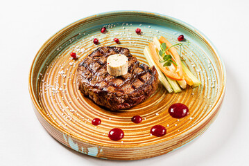 Grilled beef steak with butter salt and pepper