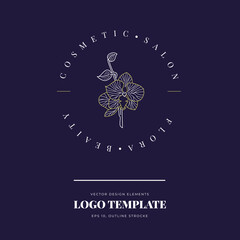 Abstract Flowers Vector Signs or Logo Templates. Retro Floral Illustration with Classy Typography. Feminine Logo. Modern Logo Template for florist, photographer, fashion blogger, design studio.