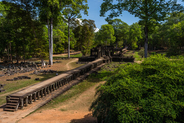 Fototapeta na wymiar Aerial view of the entrance path at Baphuon temple at Angkor