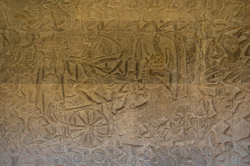 Ancient Khmer carving. Wall of Temple Angkor wat