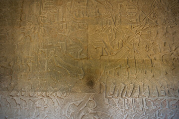 Ancient Khmer carving. Wall of Temple Angkor wat