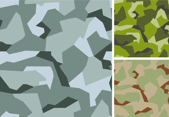 Swedish camouflage geometric seamless pattern. Urban, woodland and desert color scheme.