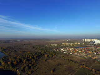 Aerial view of the saburb landscape (drone image). Near Kiev