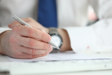 Businessman sign contract. Business education concept. Office work closeup