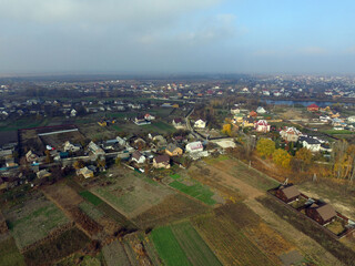 Aerial view of the saburb landscape (drone image). Near Kiev