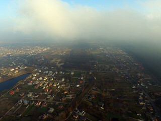 Aerial view of the saburb landscape (drone image). Near Kiev