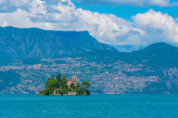 Palace on Isola di Loreto on Iseo lake in Italy